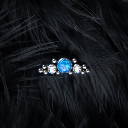 Titanová koncovka Blue Crown konturový, modrý opál s čirým zirkonem