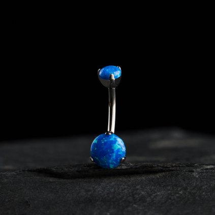 Titanový piercing do pupíku Celestia s modrým opálem a vnitřním závitem