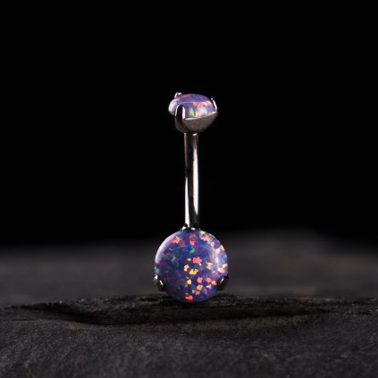 Titanový piercing do pupíku Eluvia s fialovým opálem
