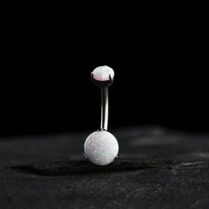Titanový piercing do pupíku Avalea s bílým opálem
