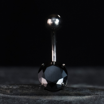 Titanový piercing do pupíku Barril s černým zirkonem