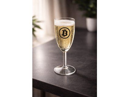 Šampaňské se symbolem Bitcoinu