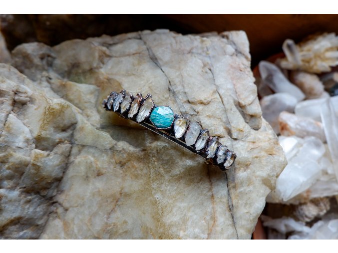 Sponka do vlasů s křišťálem a amazonitem