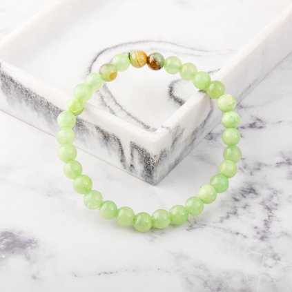 Zelený kalcit náramek na ruku korálkový krystaly minerály aragonit korálky crystalmineral.cz 9753