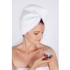 Wellness turban MaryBerry do sauny, bílý s růžovým lemem