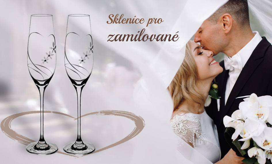 Svatební sklenice, skleničky se srdíčky