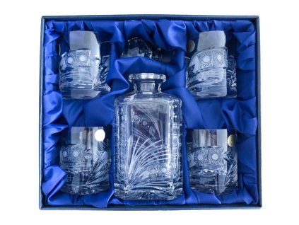 Whisky set Bohemia Crystal karafa + 4 sklenice na whisky - brus Kometa okno na pískování