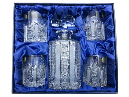 Whisky set Bohemia Crystal karafa + 4 sklenice na whisky - brus Iris