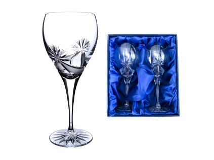 Bohemia Crystal sada 2 broušených sklenic na červené víno 420ml, brus Mašle