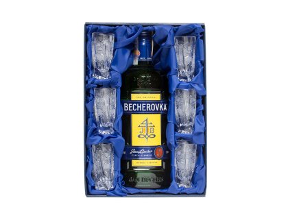 Becher set, Becherovka 0,7l a 6ks. broušených skleniček