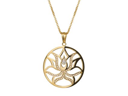 Přívěsek z chirurgické oceli Lotus Flower s kubickou zirkonií - zlatý