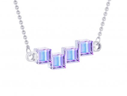 Stříbrný náhrdelník Crystal Cubes s křišťálem Preciosa - fialový