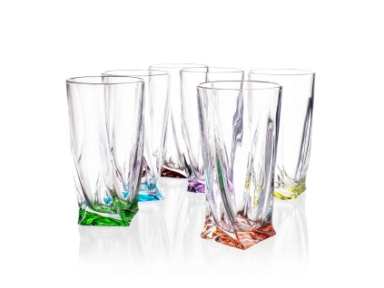 Barevné sklenice na vodu, koktejl - Quadro 350ml 6ks.