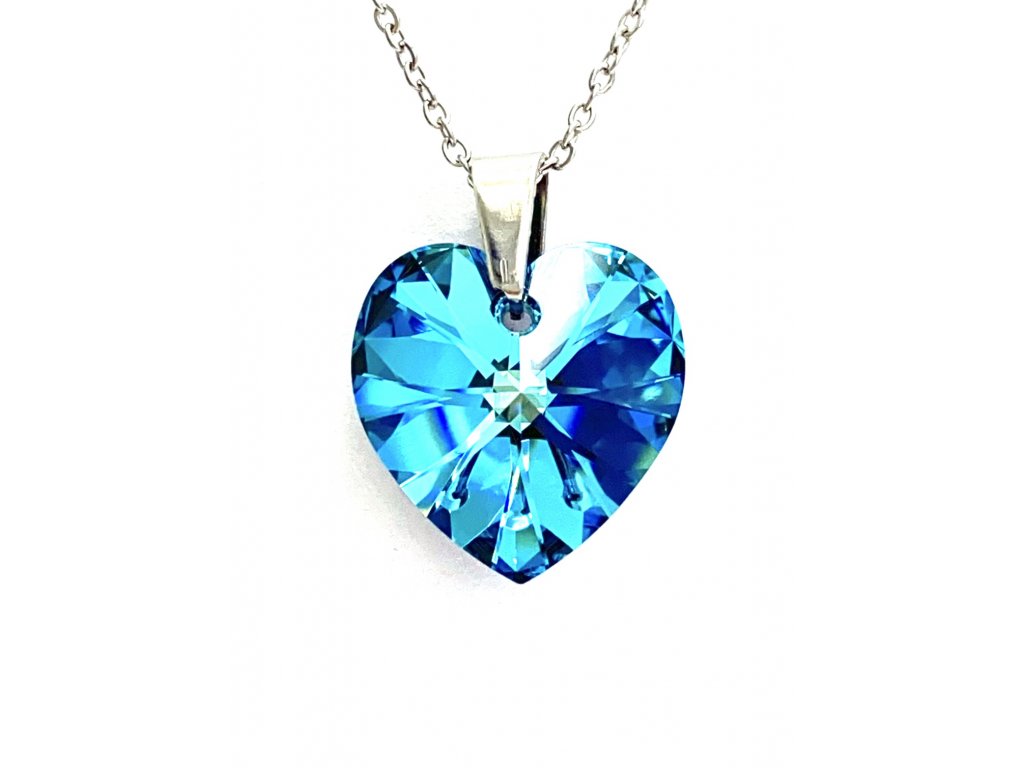 Přívěsek Srdce Swarovski crystal s ocelovým řetízkem modrá - CRYSTALWORLD