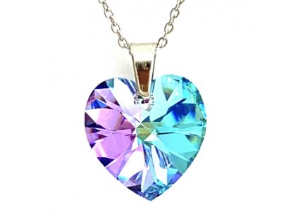 Přívěsek Srdce Swarovski crystal s ocelovým řetízkem fialová duhová