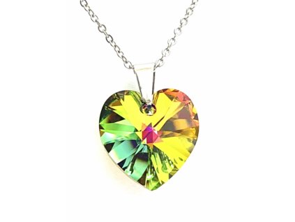 Přívěsek Srdce Swarovski crystal s ocelovým řetízkem zelená duhová