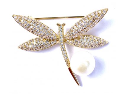 Dragonfly brooch with a pearl