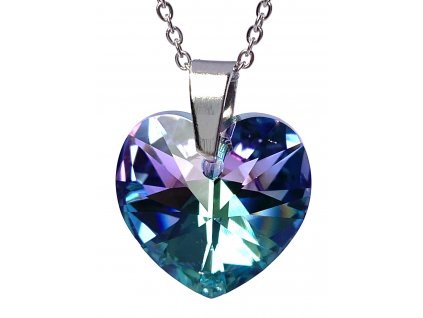 Přívěsek Srdce Swarovski crystal s ocelovým řetízkem fialová duhová