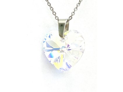 Přívěsek Srdce Swarovski crystal s ocelovým řetízkem duhová