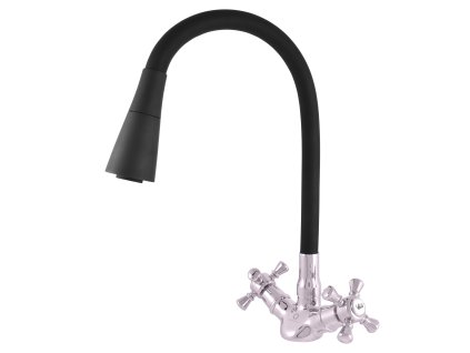 MORAVA RETRO - Umyvadlová/dřezová baterie s flexibilním ramínkem bez výpusti, Chrom/Černá MK320.0/13, RAV Slezák (Barva chrom/černá, Rozměr 3,8")