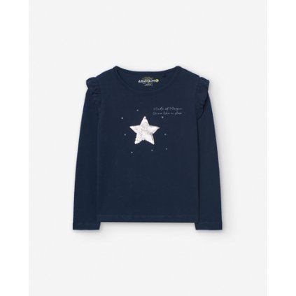 Dievčenské tričko s dlhým rukávom s potlačou - Modrá (Veľkosť 98)