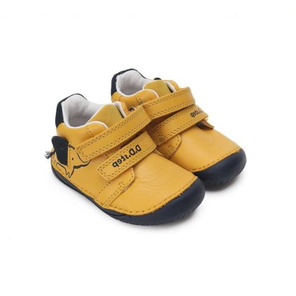 BAREFOOT kožená chlapčenská obuv DDSTEP - Žltá (Veľkosť 21)