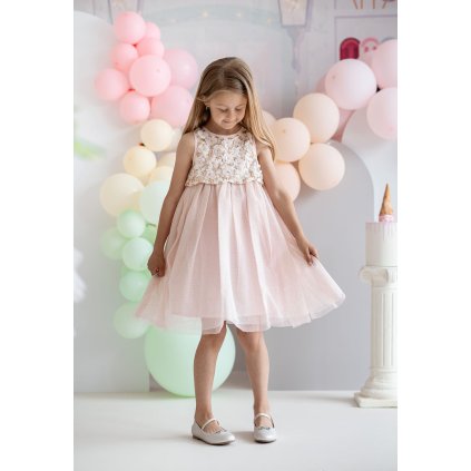 Elegantné dievčenské tylové šaty - Ružová (Veľkosť 110)