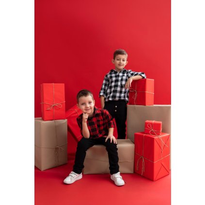 Chlapčenská kockovaná košeľa - bieločierna (Veľkosť 128/134, Farba Bieločierna)