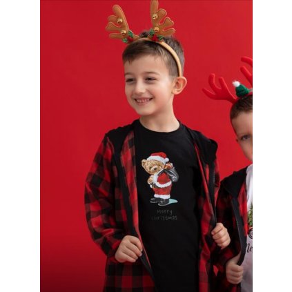Chlapčenské tričko s vianočným motívom (Veľkosť 140/146, Farba Čierna)