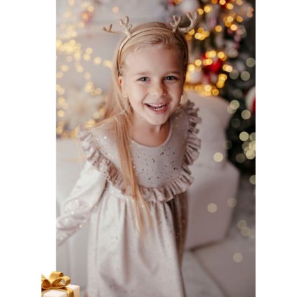 Dievčenské vianočné šaty so zlatými trblietkami (Veľkosť 128, Farba Béžová)