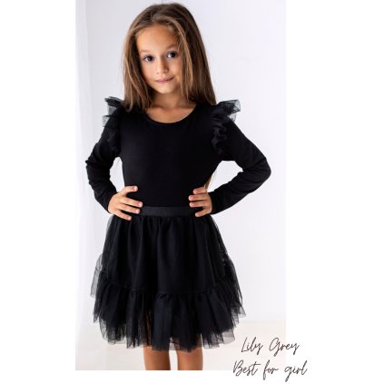 Dievčenské bavlnené vianočné tričko s volánikmi (Veľkosť 146, Farba Čierna)