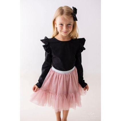 Dievčenské bavlnené vianočné tričko s volánikmi (Veľkosť 146, Farba Čierna)