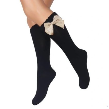 Dievčenské podkolienky s mašľou (Veľkosť 32-34, Farba Čierna)