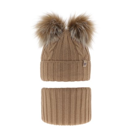 Dievčenská zimná čiapka s 2 brmbolcami a nákrčníkom (Veľkosť 2-5 rokov)