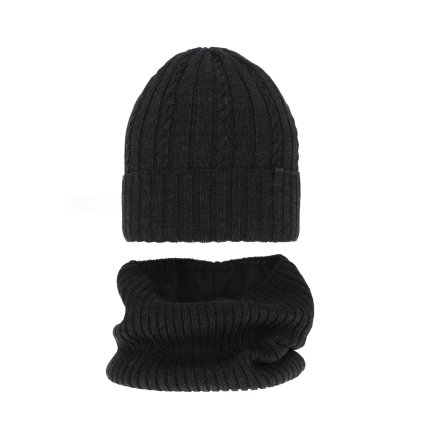 Chlapčenská zimná čiapka MERINO + nákrčník (Veľkosť 6-12 rokov, Farba Sivá)