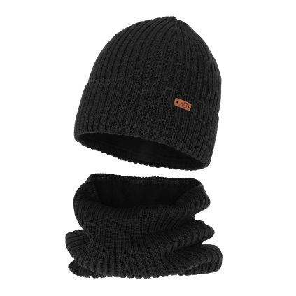 Chlapčenská zimná čiapka MERINO + nákrčník (Veľkosť 6-12 rokov, Farba Čierna)