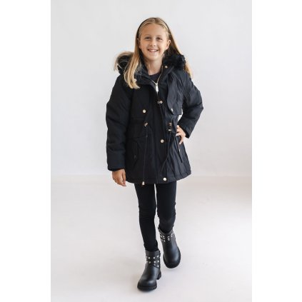 Zimná dievčenská parka s kožušinkou - Modrá (Veľkosť 158/164)