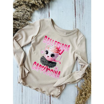 Dievčenské tričko s dlhým rukávom BALLERINA CAPPUCCINA - Béžová (Veľkosť 152/158)