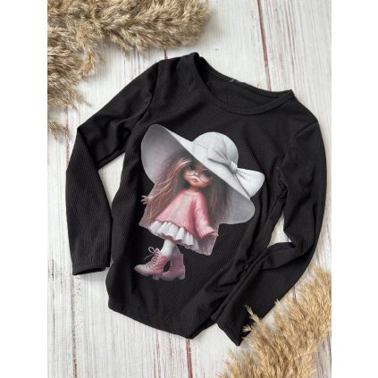 Dievčenské tričko s bábikou - Čierna (Veľkosť 152/158)