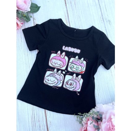 Bavlnené dievčenské tričko LABUBU - Čierna (Veľkosť 104/110)