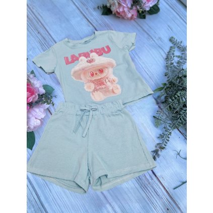 2 dielny dievčenský letný set LABUBU - Tyrkysová (Veľkosť 152/158)