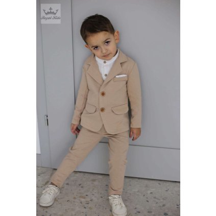 2 dielny  bavlnený oblek/set sako+nohavice - Béžová (Veľkosť 152/158)