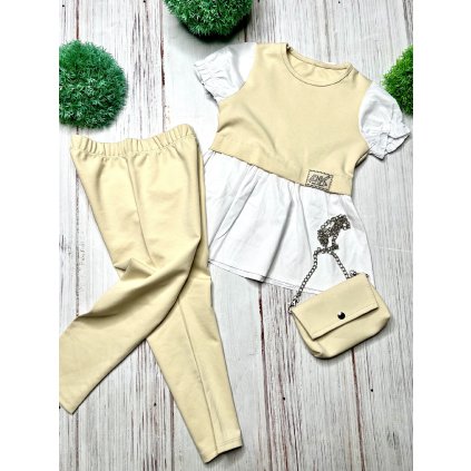2 dielny dievčenský set s kabelkou - Béžová (Veľkosť 146/152)