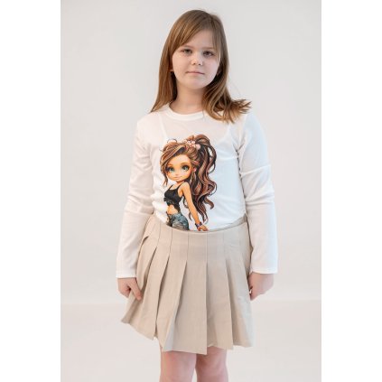 Krátke dievčenské nohavice-sukňa 2v1 - Béžová (Veľkosť 146/152)