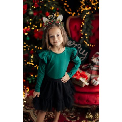 Dievčenské tričko s volánikmi - Zelená (Veľkosť 98)