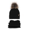 Zimná čiapka MERINO s huňatým brmbolcom a nákrčníkom (Veľkosť UNI, Farba Čierna)