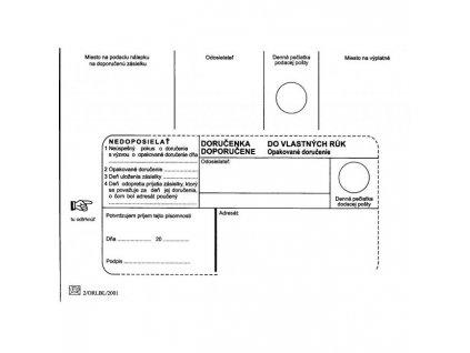 Poštové obálky B6 doručenka do VR OD, Nedoposielať, 1000 ks