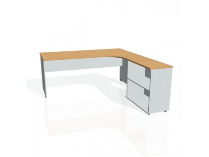 Pracovný stôl Gate, ergo, ľavý, 180x75,5x200 cm, buk/sivá