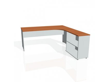 Pracovný stôl Gate, ergo, ľavý, 180x75,5x200 cm, čerešňa/sivá
