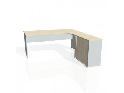 Pracovný stôl Gate, ergo, ľavý, 180x75,5x200 cm, agát/sivá